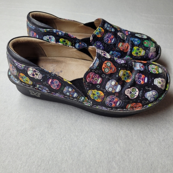 Alegria Shoes - Alegria Womens Debra Leather Professional Nursing Clog Sugar Skulls Size 37 US 7